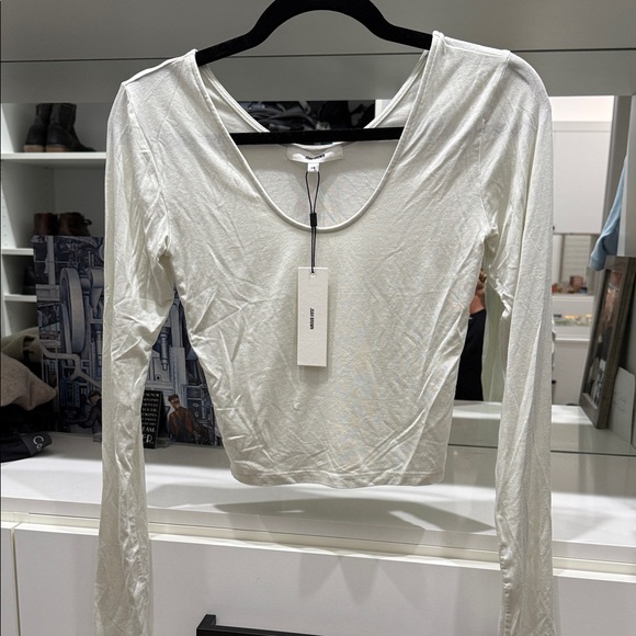 Joah Brown White Long Sleeve Scoop neck Top. NWT - Picture 1 of 5